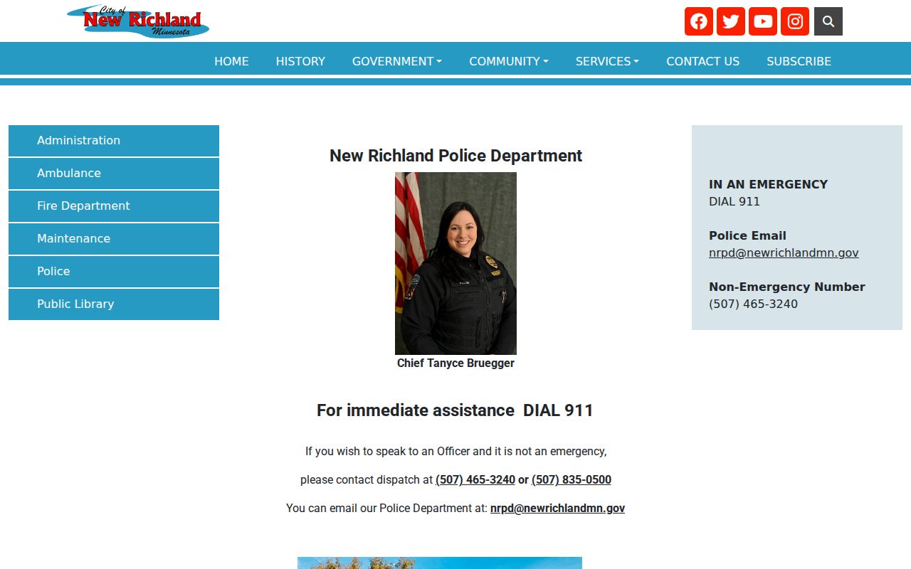 New Richland Police arrest data-request page for New Richland booking records