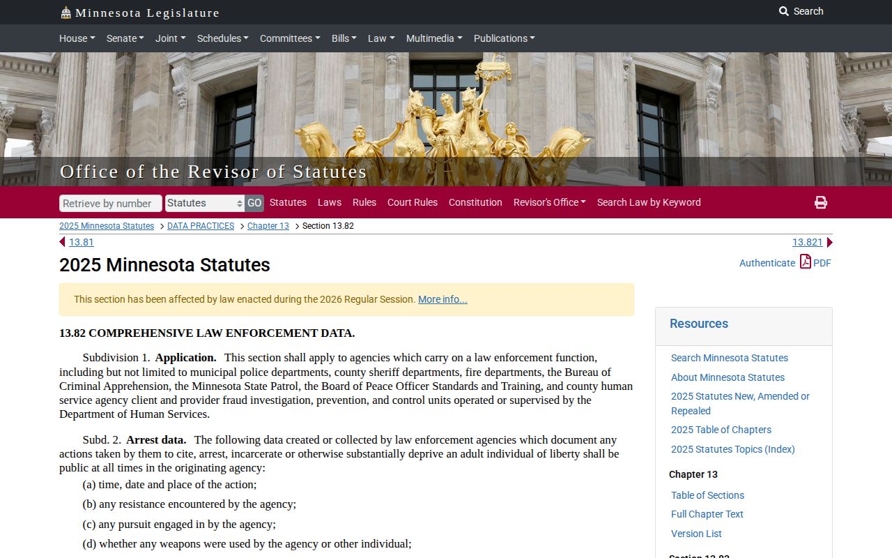 Waseca County booking record law and Minnesota arrest-data statute