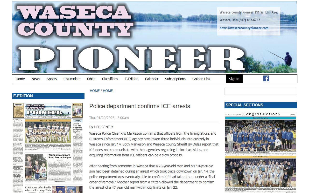Waseca County arrest-record news reporting screenshot
